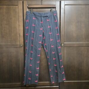 Vintage Lilly Pulitzer Chino Slacks Embroidered Whales Stretch Blue Ankle Size 8